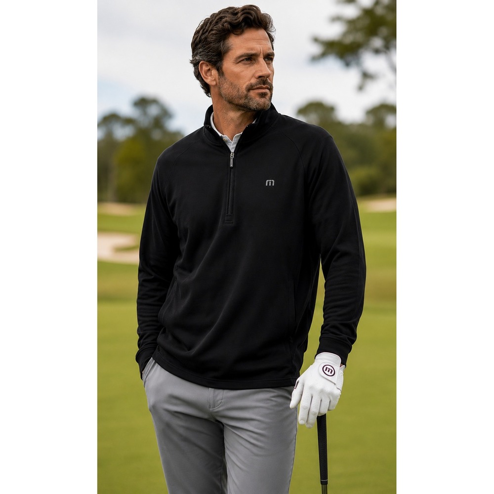 TravisMathew Mens XXL Black Quarter Zip Pullover Golf Sweatshirt Stretch Logo
